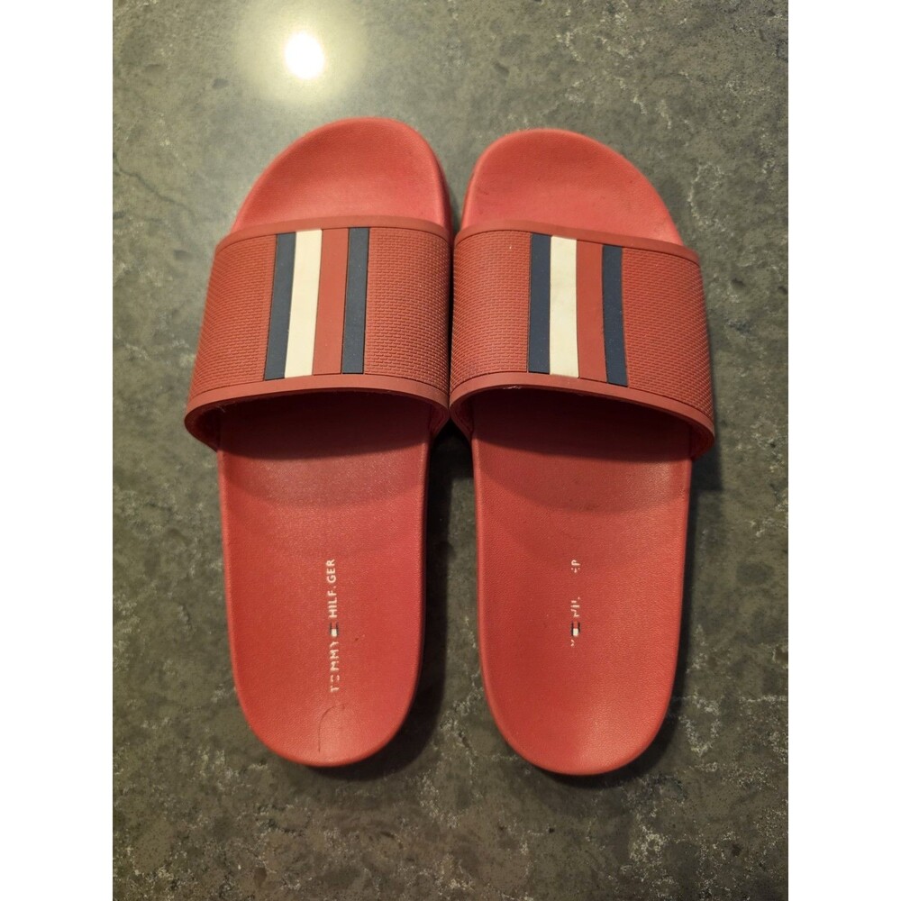 Tommy Hilfiger Red Slide Sandals Men's Size 9M Flag Stripe Pool Beach Casual